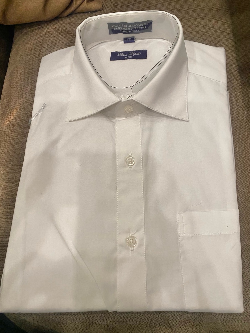 Alain Dupetit Dress Shirt Single Needle Convertible Cuff 14.5 32/33 Cotton Poly